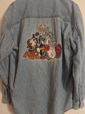 Vintage Looney Tunes Shirt size Medi Warner Bros Cartoon Embroidered 90s
